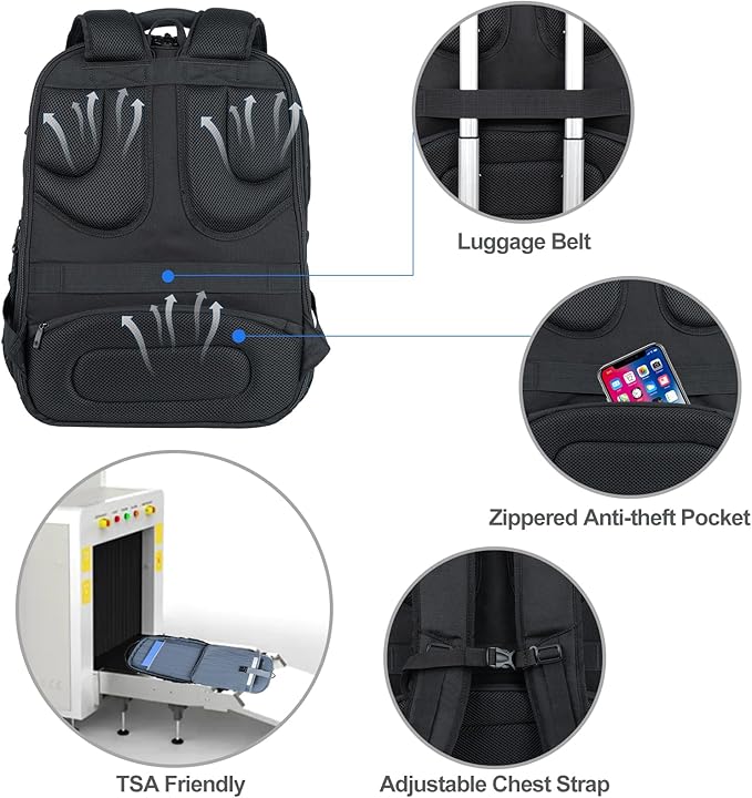 KROSER Friendly Travel Laptop Backpack 18.4 inch XXXL Gaming Backpack Water-Repellent College Daypack Business Backpack with RFID Pockets & USB Port for Men/Women-Black/Haze Blue