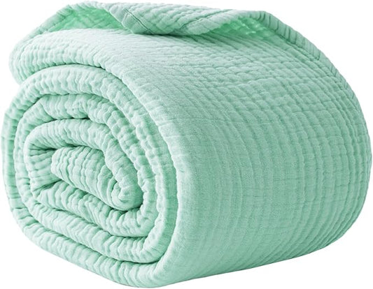 100% Cotton Muslin Blanket Large 50" x 70", Breathable and Lightweight Cotton Throw Blanket for Bed and Couch, Soft Cooling Summer Gauze Blanket for Adults All Season, Mint