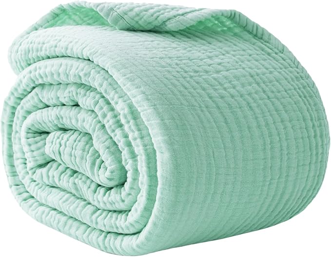 100% Cotton Muslin Blanket King 108" x 90", Breathable and Lightweight Cotton Throw Blanket for Bed, Soft Cooling Summer Gauze Blanket for Adults All Season, Mint