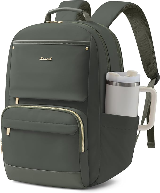 LOVEVOOK Laptop Backpack for Women with Large Capacity Cup Pocket, 15.6 inch Work Purse Travel Bag for Teacher Nurse, Waterproof Computer Business Back Pack, Cute Bookbag for School College, Green