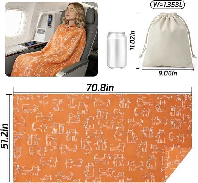 Travel Blanket Airplane - Ultra Soft & Lightweight Knit Design Compact Airplane Blanket,53x72 Inch,Stylish Travel Shawl Wraps for Flights,Office,Home Use,Travel Essentials & Gifts