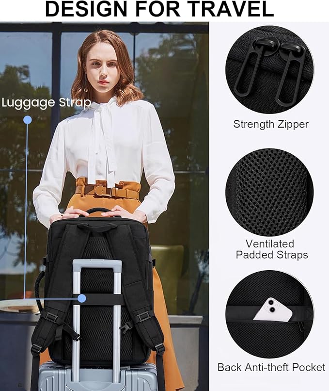 LOVEVOOK Carry on Travel Backpack, Large 40L for Men & Women Flight Approved with USB Charging Port&3 Packing Cubes, Large Suitcase Water Resistant Luggage Daypack Busi, Beige-Black