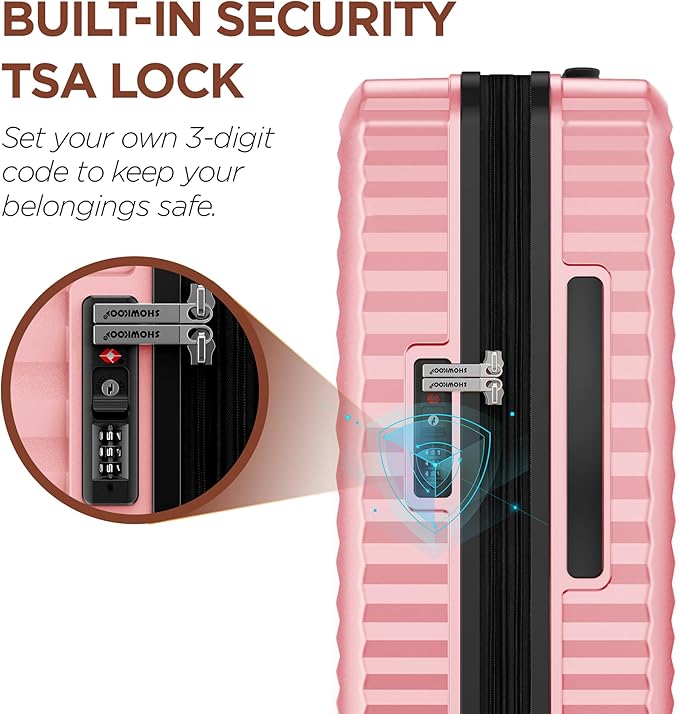 SHOWKOO Luggage Sets 3 Piece Hardside Expandable Suitcase with Double Spinner Wheels Tsa Lock Pink (20in/24in/28in)