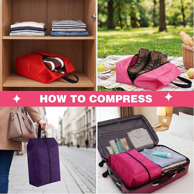 6 Pcs Travel Shoe Bags with Zipper Portable Suitcase Shoe Organizer Packing for Men Women Nylon Multicolor(L,Purple)