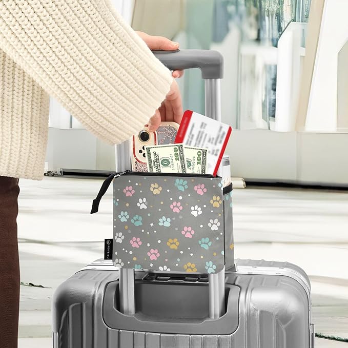 Luggage Cup Holder for Suitcases Free Hands Travel Cup Holder Portable Suitcase Cup Drink Holder Luggage Cup Caddy Bag Carrier Paw Print Dots Stars Grey