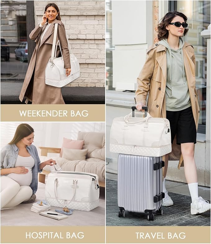 ETRONIK Weekender Overnight Bags for Women, Large Travel Duffle Bags with Shoe Compartment & Wet Pocket, Carry On Tote Bag Gym Duffel Bag with Toiletry Bags for Hospital 3 Pcs Set, Large Size