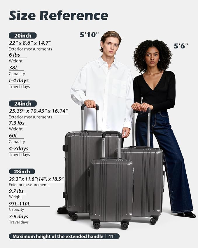 Coolife Luggage 3 Piece Set PC+ABS Hardshell Suitcases with TSA Lock, Spinner Lightweight (white, 3 piece set)