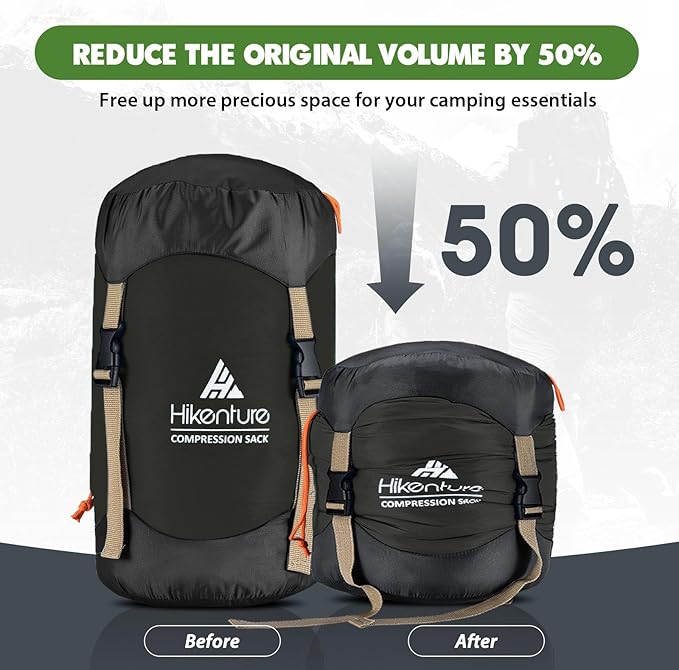 Hikenture Compression Sack for Sleeping Bag, Upgrade Anti-Tear Nylon Sleeping Bag Stuff Sack, 10L/14L/20L/30L Water-Resistant Compression Bag, Storage Bag