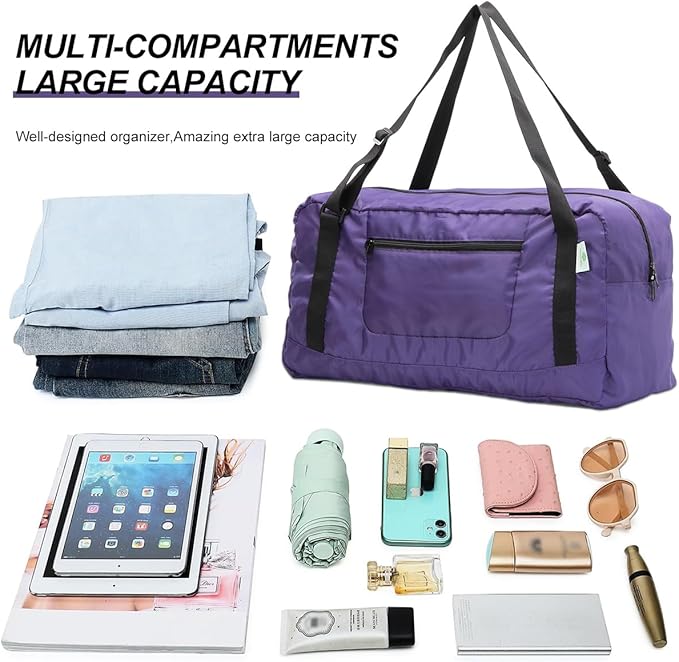 HOLYLUCK Foldable Travel Duffel Bag For Women & Men Luggage Great for Gym (Purple)
