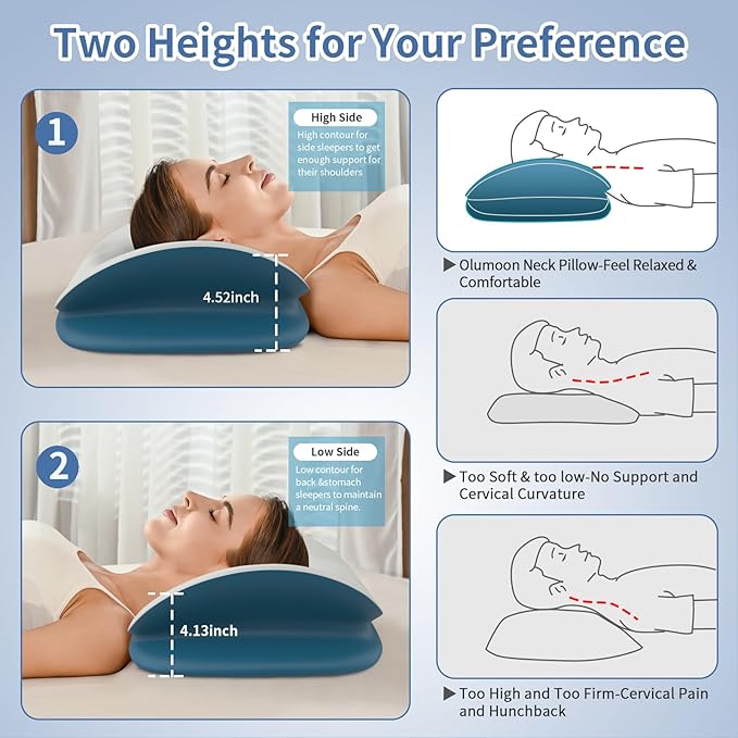 Cervical Neck Pillow - Ergonomic Memory Foam Contour Pillows for Side, Back & Stomach Sleepers, Cervical Pillow for Neck Support Sleeping with Breathable Cover