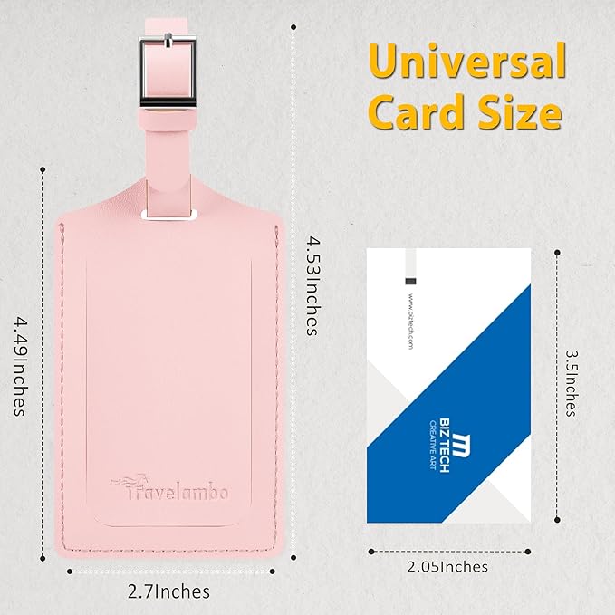 Travelambo Luggage Tags for Suitcases Faux Leather Privacy Protection 6 Pack Bag Tags Travel Accessories Essential, Light Pink