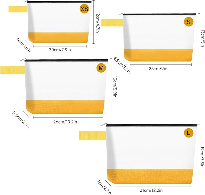 10 Pieces Cotton Canvas Makeup Bag with Bottom and Strap, Multi-Purpose Cosmetic Bag with Zipper Travel Toiletry Pouch, Blank DIY Craft Bag (White&Yellow, S)