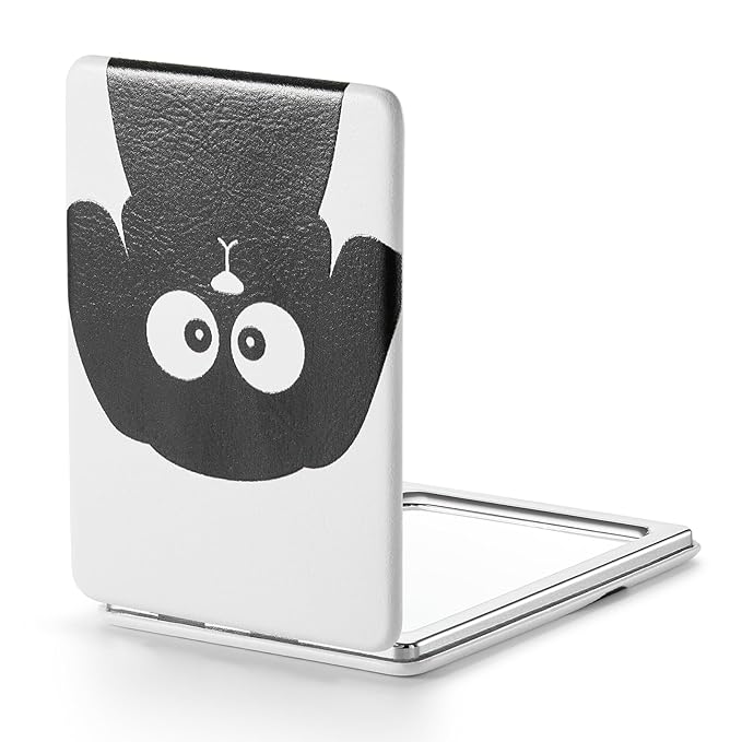 OMIRO 1X/3X Magnifying Mirror, Unique Painting Compact Mirror with Classical PU Leather, 2.4" W x 3.4" L (Black Dog)