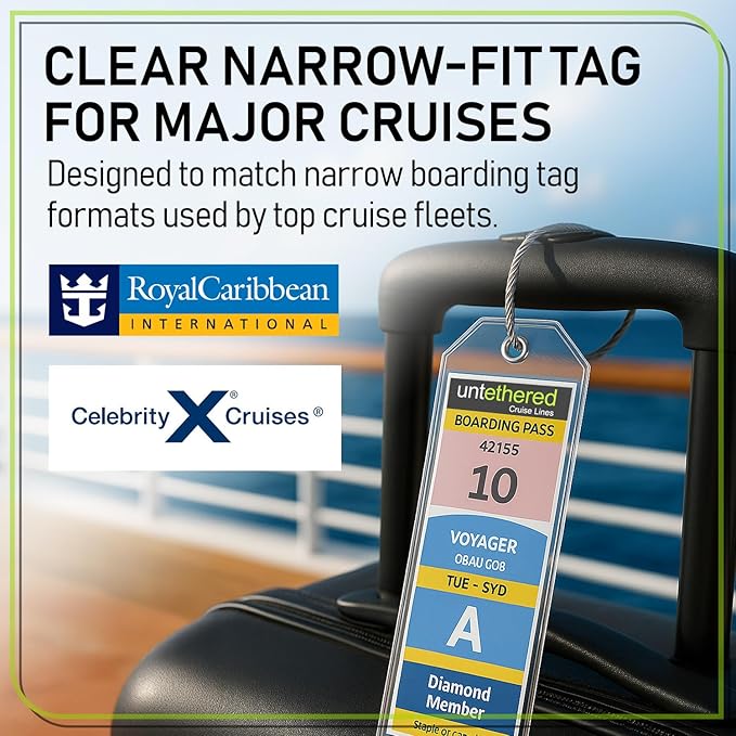 Untethered Cruise Luggage Tag Holders (6 Pack, Narrow) | Clear Luggage Tags for Cruise Ships | Durable PVC Travel Bag ID Tags (6.3" x 2.4")