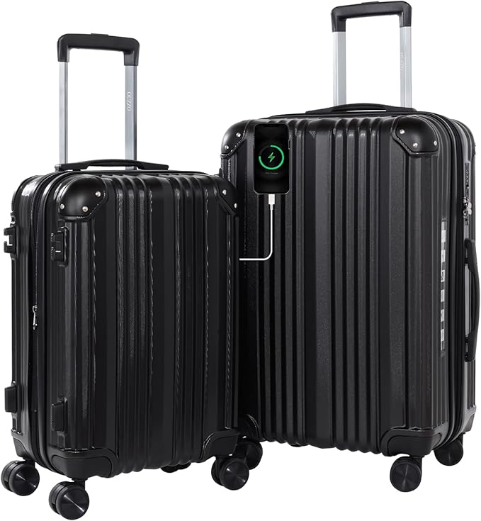 OUZZO Luggage Sets 2 Piece Expandable 20/24 Inch Suitcase with Double Spinner Wheels Lightweight ABS+PC Hardshell Travel Suitcase Sets with TSA Lock USB Port Business & Family Trips