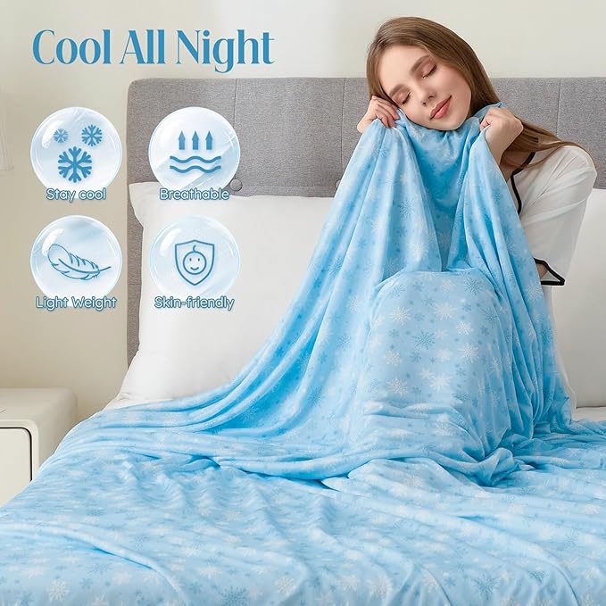OIGAE Cooling Blanket for Hot Sleepers - Soft & Lightweight Summer Cold Blanket for Night Sweats | Perfect for Bed, Couch, Sofa (Blue, California King 96" x 102")