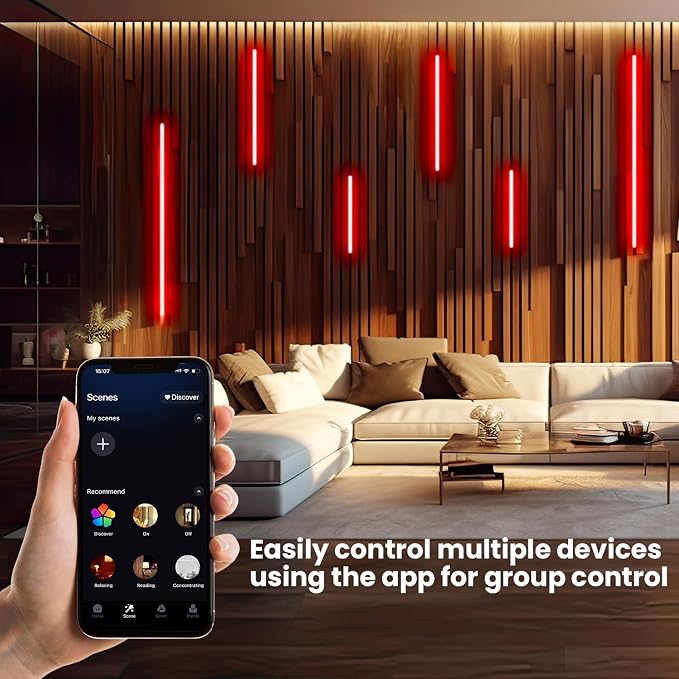 SHUNLEE 6 Pcs RGB Smart Recessed Lighting for Acoustic Panels, WiFi LED Lights for Acoustic Wall Panels Compatible with Alexa, Self-Adhesive Black Aluminum for Wood Slat Wall (2*28+2*16+2*13 in)