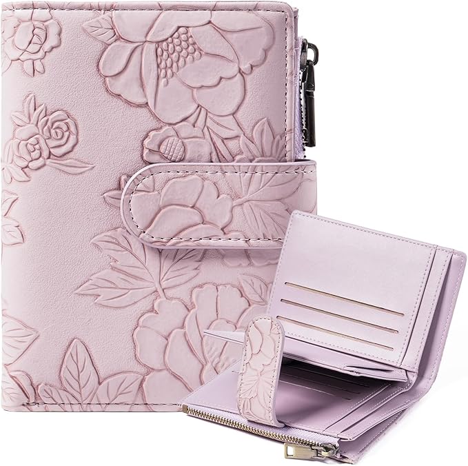 GAEKEAO Womens Wallet Small Vegan Leather RFID Blocking Bifold Zipper Pocket Wallet Card Case Purse with ID Window