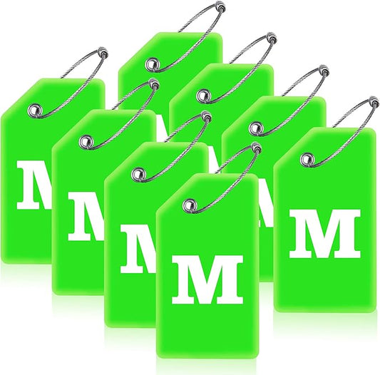 Gostwo 8 Pack Luggage Tags for Suitcases, 26 Initial Letter Travel Luggage Baggage Identification Labels ID Tags Fully Bendable Tags with Stainless Steel Loop (Letter M, Green)