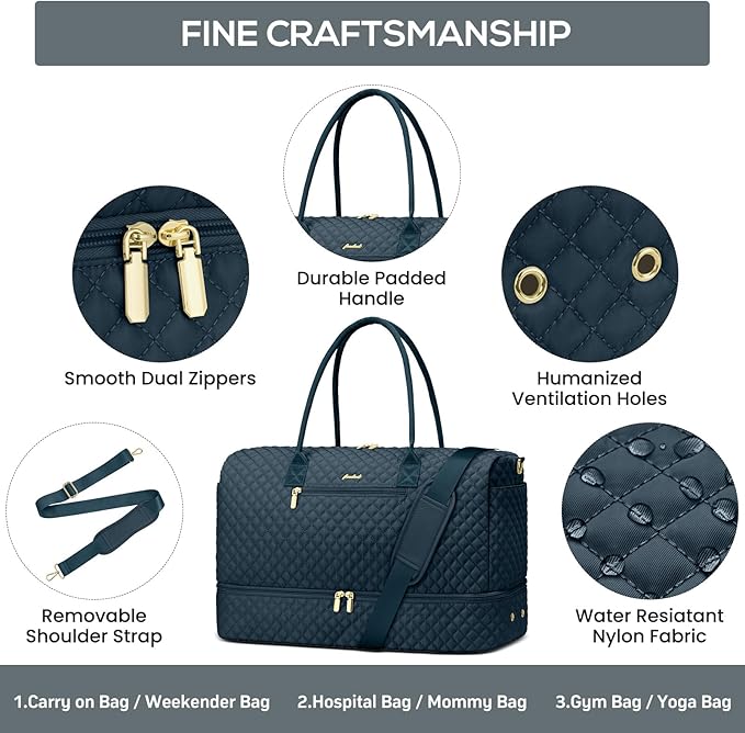 Travel Weekender Bags for Women - Duffle Bag Women with Shoe Compartment Carry On Overnight Bag with Toiletry Bag Duffel Bags with Wet Pocket for Gym Hospital Bags for Labor and Delivery Peacock Blue