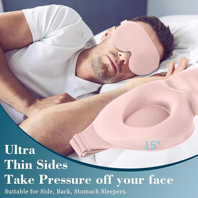 ZGGCD Sleep Mask for Side Sleeper, Light Blocking Sleeping Eye Mask for Women Men, 3D Contoured Night Blindfold, Luxury Eye Cover Eyeshade with Adjustable Strap for Travel, Nap, Nurse Essentials, Pink