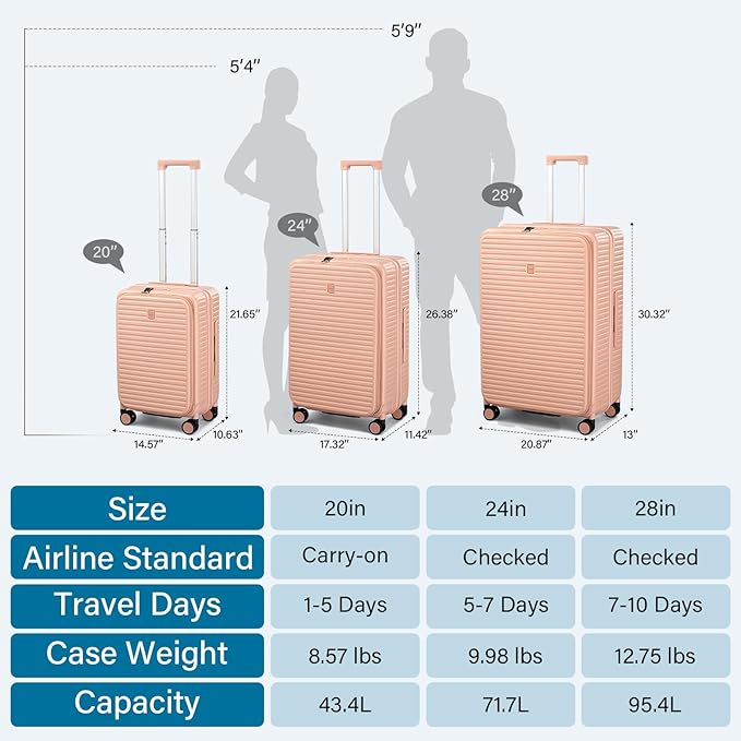 HanTrip Hard Shell Suitcases 28 Inch Large Checked Luggage with Spinner Wheels Cup Holder, Expandable Check in Luggage Lightweight Top Opening Luggage Big Rolling Suitcase with Lock, Pink