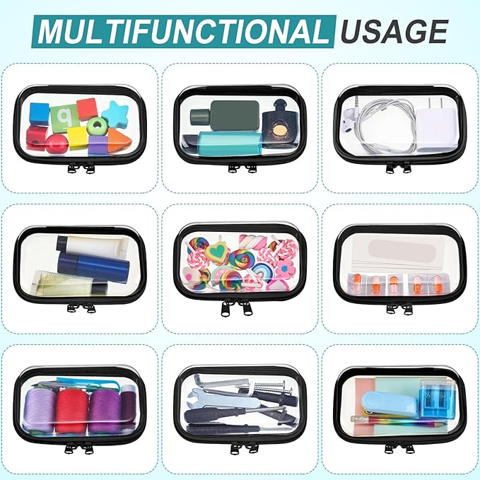 Sanwuta 6 Pcs Clear Hard Zipper Case Plastic Zipper Pouches Transparent Makeup Bag Pencil Case Pouches Toiletry Diaper Bag for Travel Toy Storage Organizer Bins(Black,5 x 3 x 2 Inch)