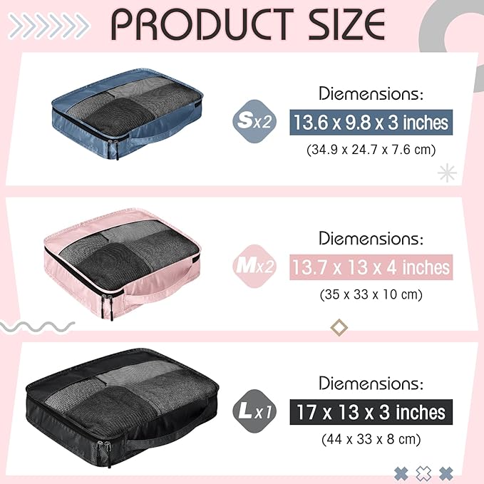 5 Pcs Packing Cubes for Suitcase Large Travel Cubes Carry on Luggage Organizer Bags for Clothes Accessories(Mixed,Morandi)