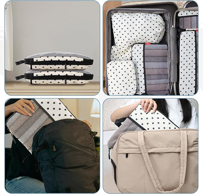 U+U 10 Set Compression Packing Cubes - Travel Organizers with Laundry Bag, Space-Saving Suitcase Organizer, Expandable Packing Organizers for Travel Essentials (Polka Dot)