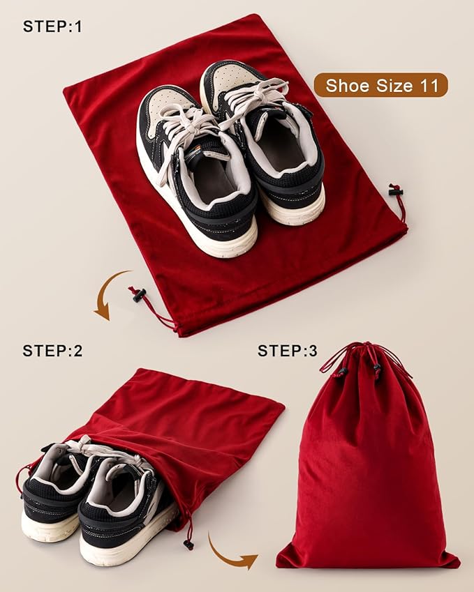 FantasyLife Shoe Bags for Travel, 17.3"x12.6" Washable Dust Bags for Storage & Packing, Flannel Shoe Pouch with Drawstring Closure for Purses, Handbags, Shoes & Toys (2, Rio Red)