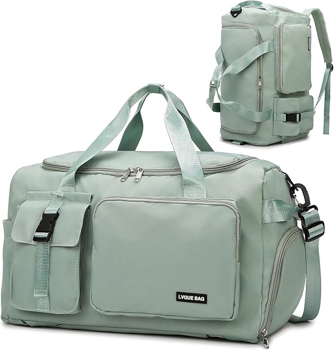 Eslcorri Gym Duffle Bag for Women Men, Sports Backpack with Wet & Shoe Compartment, Fitness Overnight Weekender Bag for Yoga, Swim, Travel (Style B, Green)