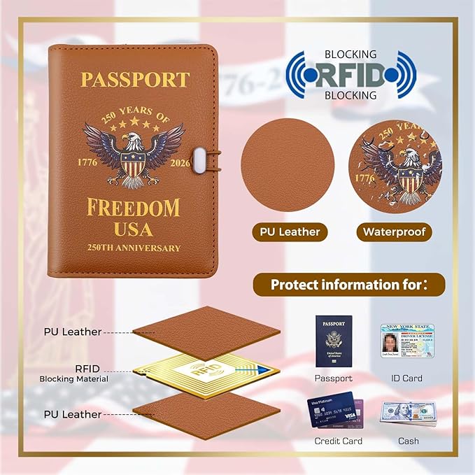 Melsbrinna Premium Leather Passport Holder Covers Case, Waterproof Rfid Blocking Travel Wallet Passport Holder with Pen Holder, Cute Passport Book for Women/Men