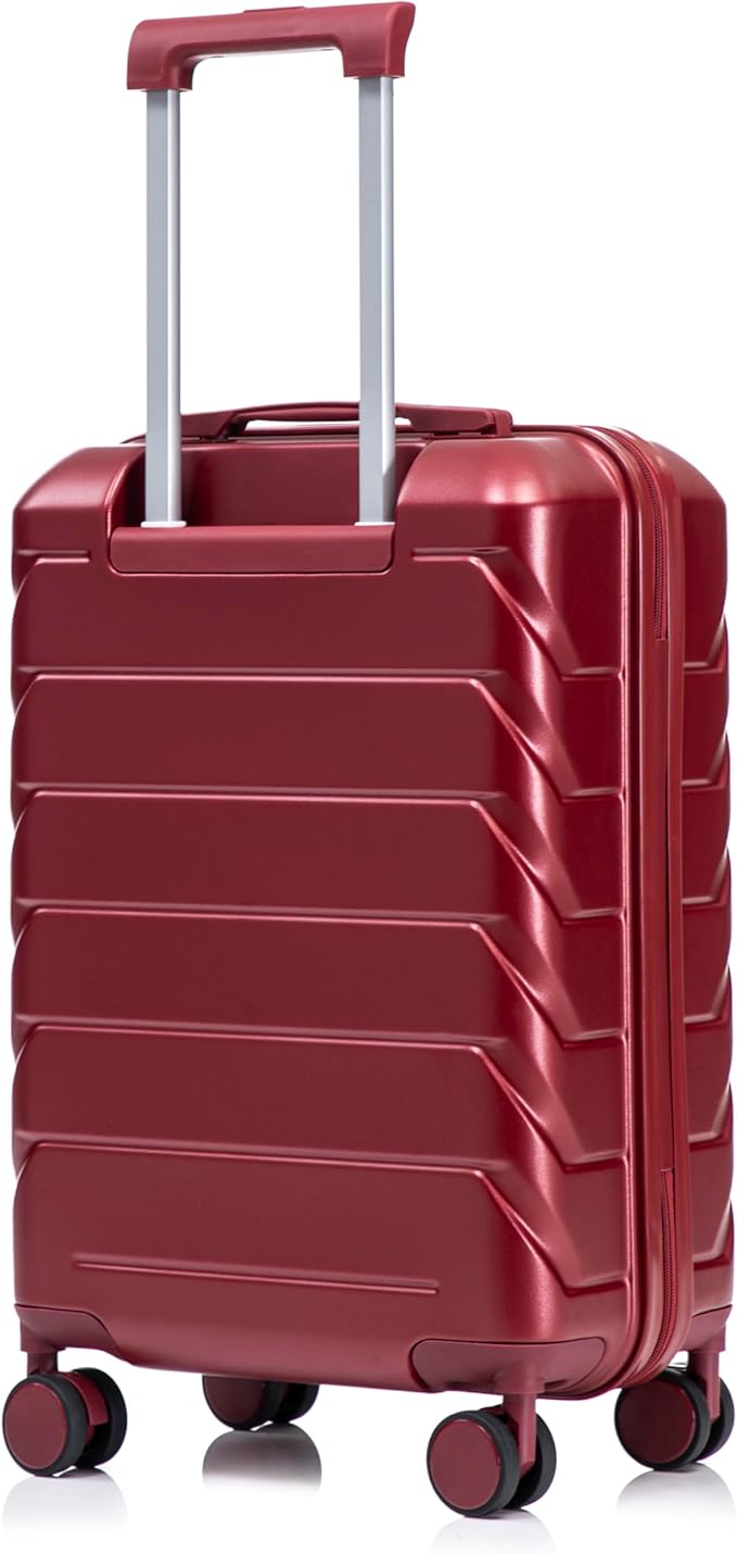 20 Inch Carry On Luggage, Lightweight ABS Hard Shell Suitcase with Spinner Wheels, Durable Travel Luggage with Combination Lock & Side Hooks for Men Women, Red