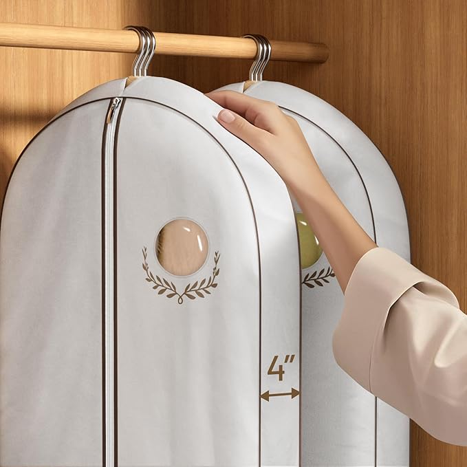MISSLO 60" Cotton Garment Bag for Long Dress Breathable Garment Bags for Hanging Clothes Travel Women Dress Cover Luxury Hanging Clothes Storage for Fur Coat, Jacket, Gown, Suit