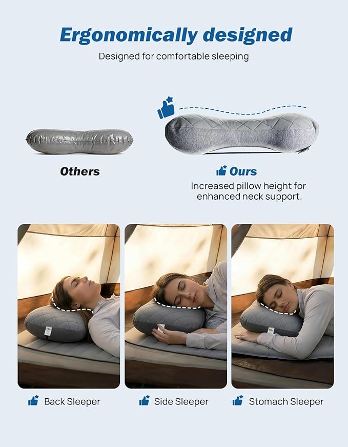 JOYTUTUS Inflatable Camping Pillow with Washable Removable Pillow Cover, Portable Ultralight Air Pillow for Travel,Backpacking,Hiking, Ergonomic Design Full Neck&Lumbar Support