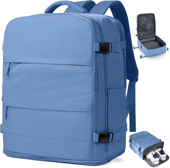coowoz Large Travel Backpack Carry On for Women Man Waterproof Gym Backpacks with Laptop Compartment Mochila de Viaje Teacher Personal Item Backpack Rucksack Airplane Accessories Must Haves Sky Blue