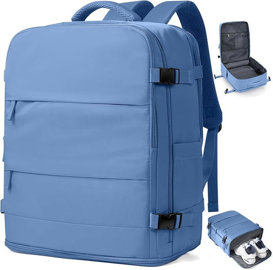 coowoz Large Travel Backpack Carry On for Women Man Waterproof Gym Backpacks with Laptop Compartment Mochila de Viaje Teacher Personal Item Backpack Rucksack Airplane Accessories Must Haves Sky Blue