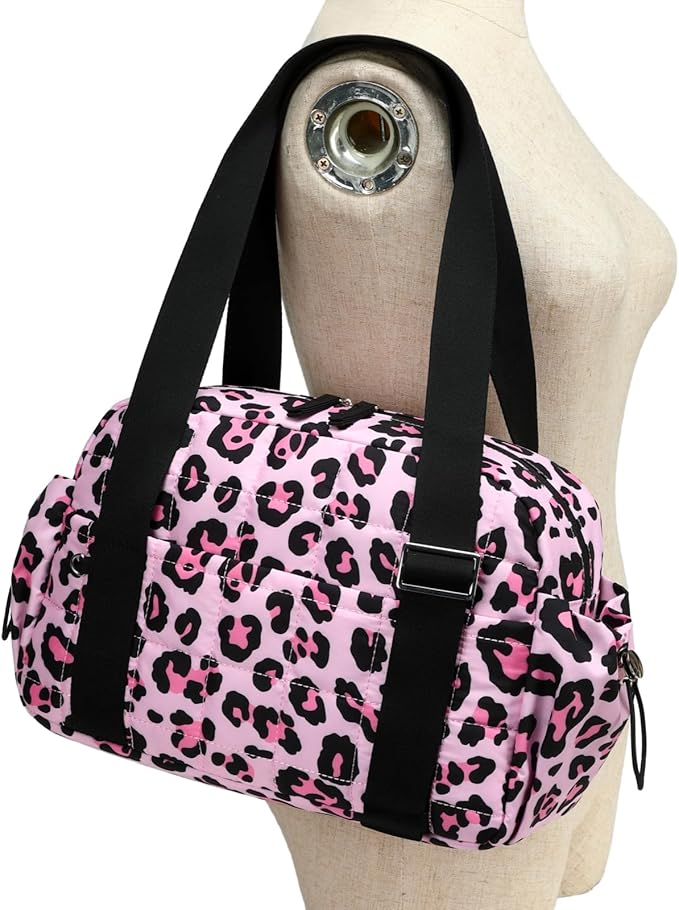 CAMTOP Mini Gym Bag for Women, Small Gym Tote Bag Puffy Quilted Sports Duffel Bag with Wet Compartment and Coin Purse Duffel Bags Dance Yoga Workout Bag for Gifts (Leopard, Mini-12.6")