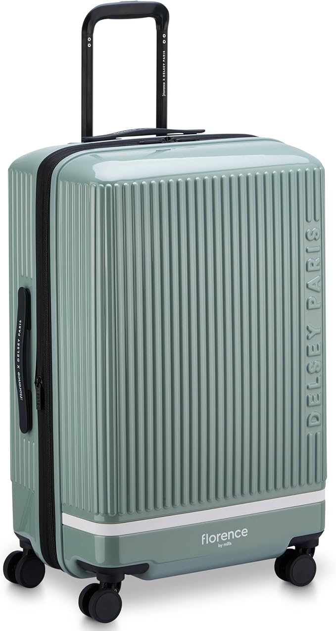 florence by mills Spin Me Away Hardside Expandable Luggage with Spinner Wheels, Sage Green, Checked-Medium 24 Inch
