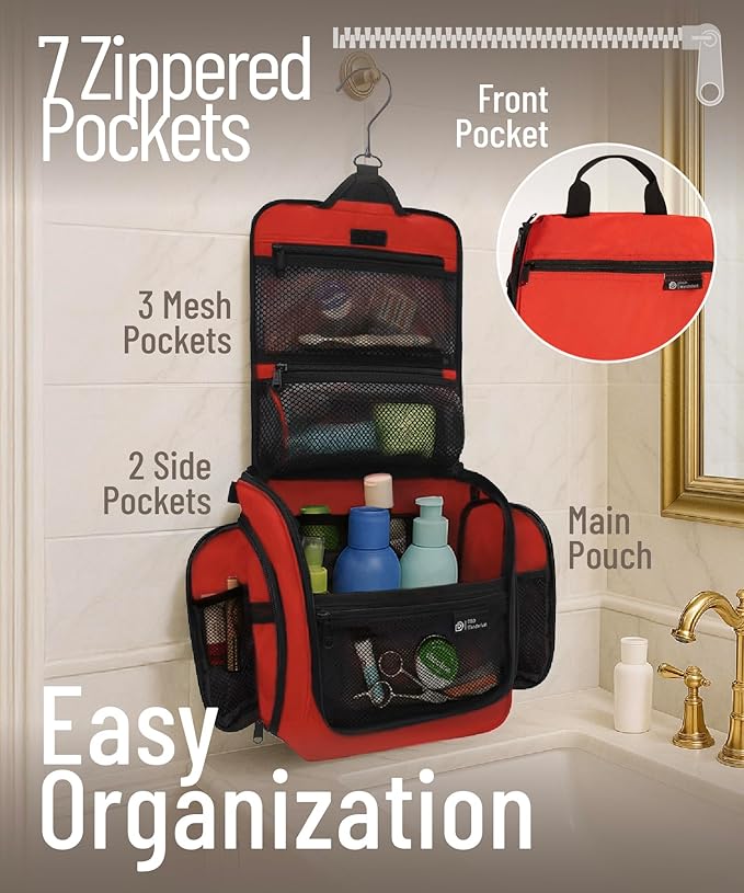 D&D Wanderlust D&D Hanging Travel Toiletry Bag for Men and Women – Cosmetics, Makeup and Toiletries Organizer Kit with 10 Compartments