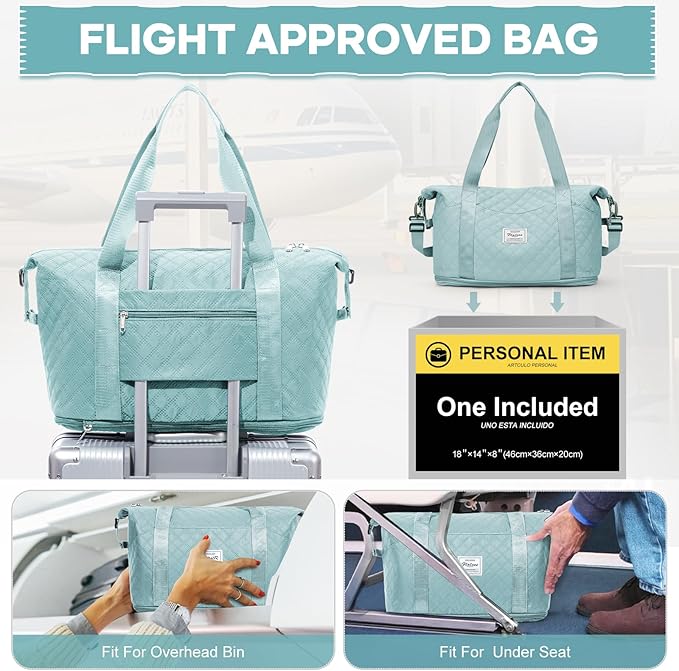 Vacuum Travel Bags with Pump, Large Duffle Bag Personal Item 18x14x8 Inches, Expandable Weekender Bags Women Men, Overnight Carry on Bag for Airplanes, Traveling, Trips, Sport, Hospital - Blue
