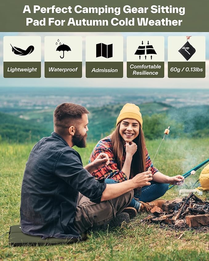 Sportneer Sitting Pad: Lightweight Waterproof Folding Seat Pad for Backpacking, 15.75'' x 15.75'' Portable Camping Seat Mat for Hiking, Picnics Beach & Outdoor Use, 0.13lbs