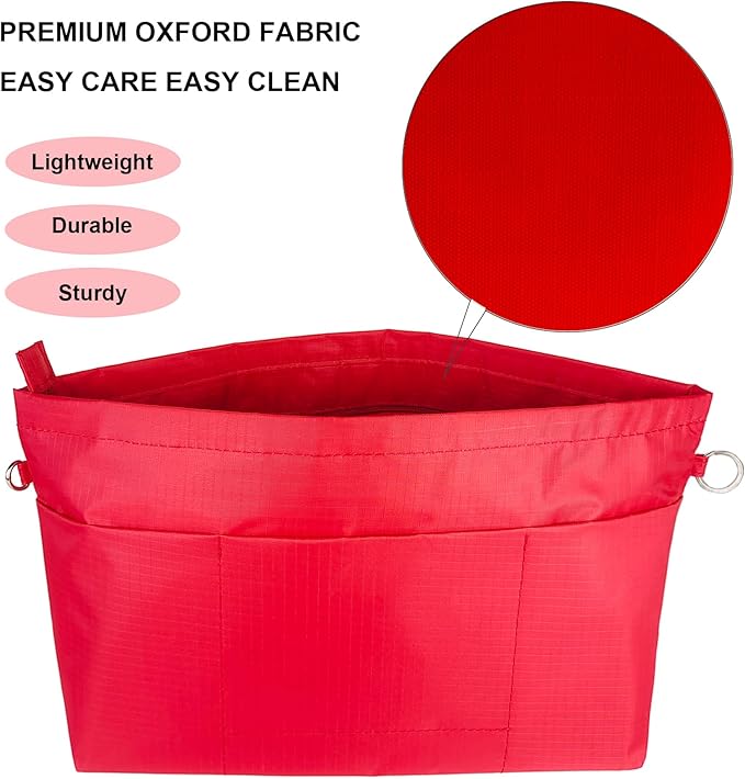 Time Wing Handbag Tote Purse Organizer Insert Bag Liner Shaper Divider Zipper 11 Pockets Compartments Small Red