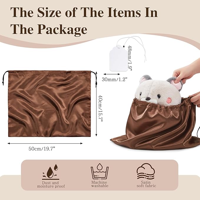 Ersmak 6 Pack Dust Bags for Handbags - Brown Silk Dust Cover Bag for Purses Shoes - Satin Drawstring Dustproof Bags for Travel Storage - 19.7 x 15.7 In