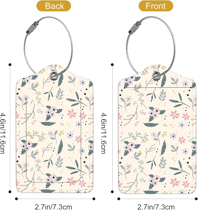 2Pack Luggage Tags for Suitcases, Cute Unique Pu Leather Cruise Luggage Tag with Privacy Cover ID Label Address Card and Metal Ring Suitable for Women Men Kids Travel Bag Beige Pink Crushed