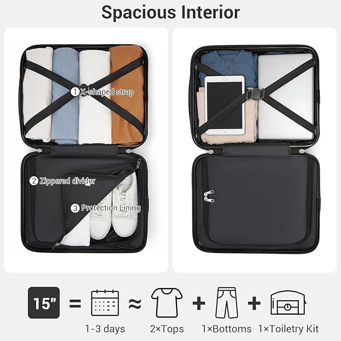 Kono 15'' Underseat Carry On Luggage Airline Approved, Anti-Scratch PC+ABS Hardshell Carry on Suitcase with Smooth Spinner Wheel, Lightweight Overnight Carry on for Short Travel, Nude/Rose Pink