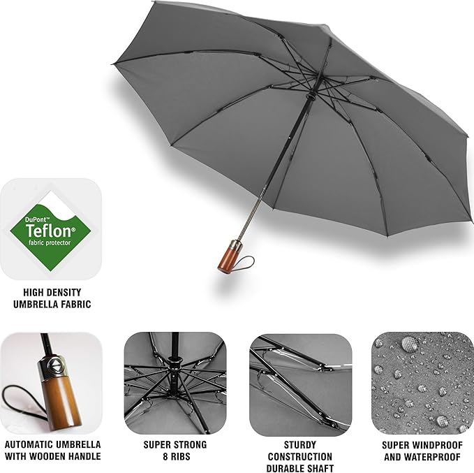 Raintrend Windproof Travel Umbrellas for Rain Automatic +10% Bigger Canopy Strong Frame Compact Folding Portable Umbrella for Women Men Backpack Purse