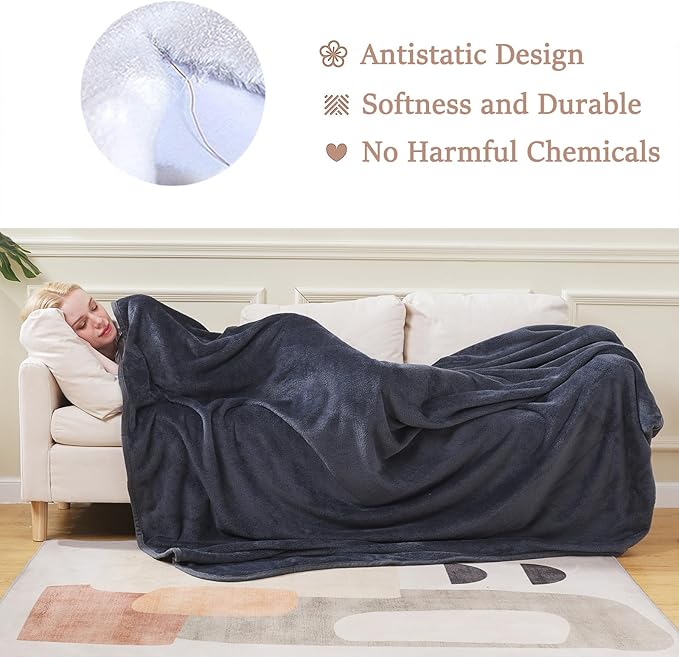 HOZY Soft Blanket Twin/Twin XL Fleece Warm Fuzzy Throw Extra Long Blankets for The Bed Sofa Lightweight Dark Grey 66"*90"