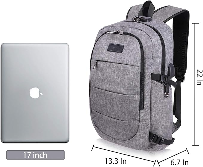 Tzowla Travel Laptop Backpack Water Resistant Anti-Theft Bag with Giant Tumbler Holder Pocket and Lock 17.3 Inch Computer Business Backpacks for Women Men Work College Gift,Casual Daypack(Grey)