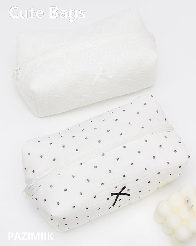 PAZIMIIK Cozy Makeup Bag Small Aesthetic Travel Zipper Cosmetic Pouch for Women Make Up Beauty Accessories Brushes,Polka Dot